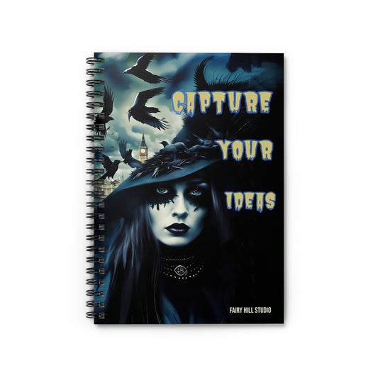 Ruled Line Spiral Notebook - Woman with Crows Gothic Art