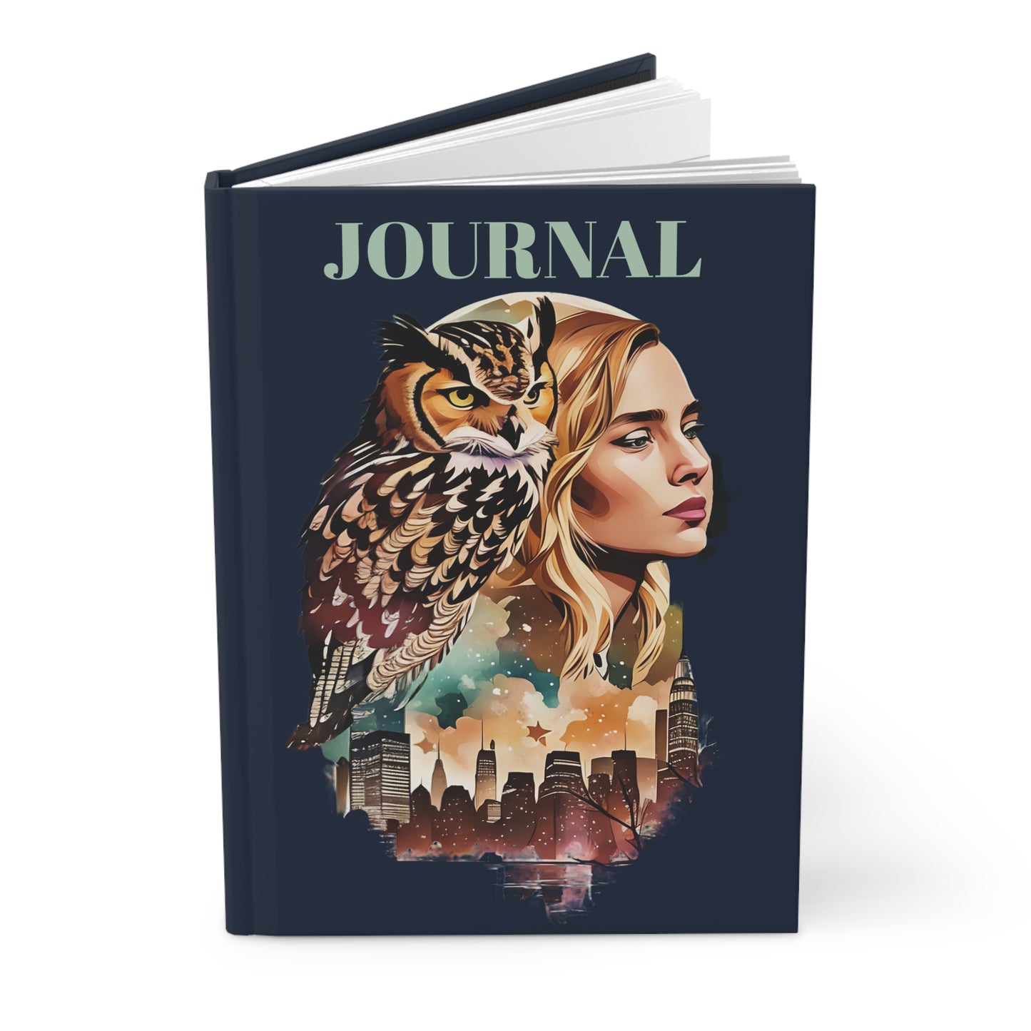 Hardcover Journal -   The Girl with Spirit Animal Owl Flaco/ Art