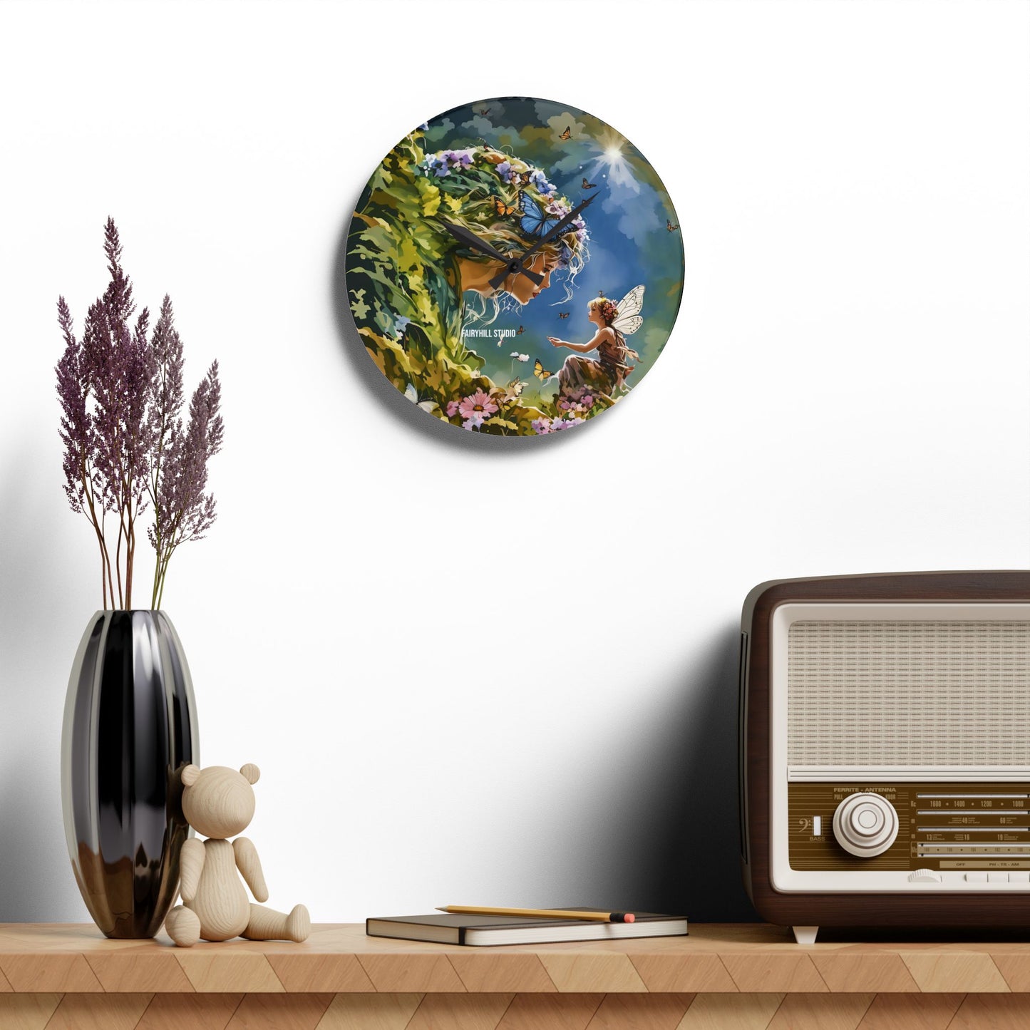 Wall Clock - Nature Fairy Offering Gifts to the Goddess of Nature - Meaningful Art