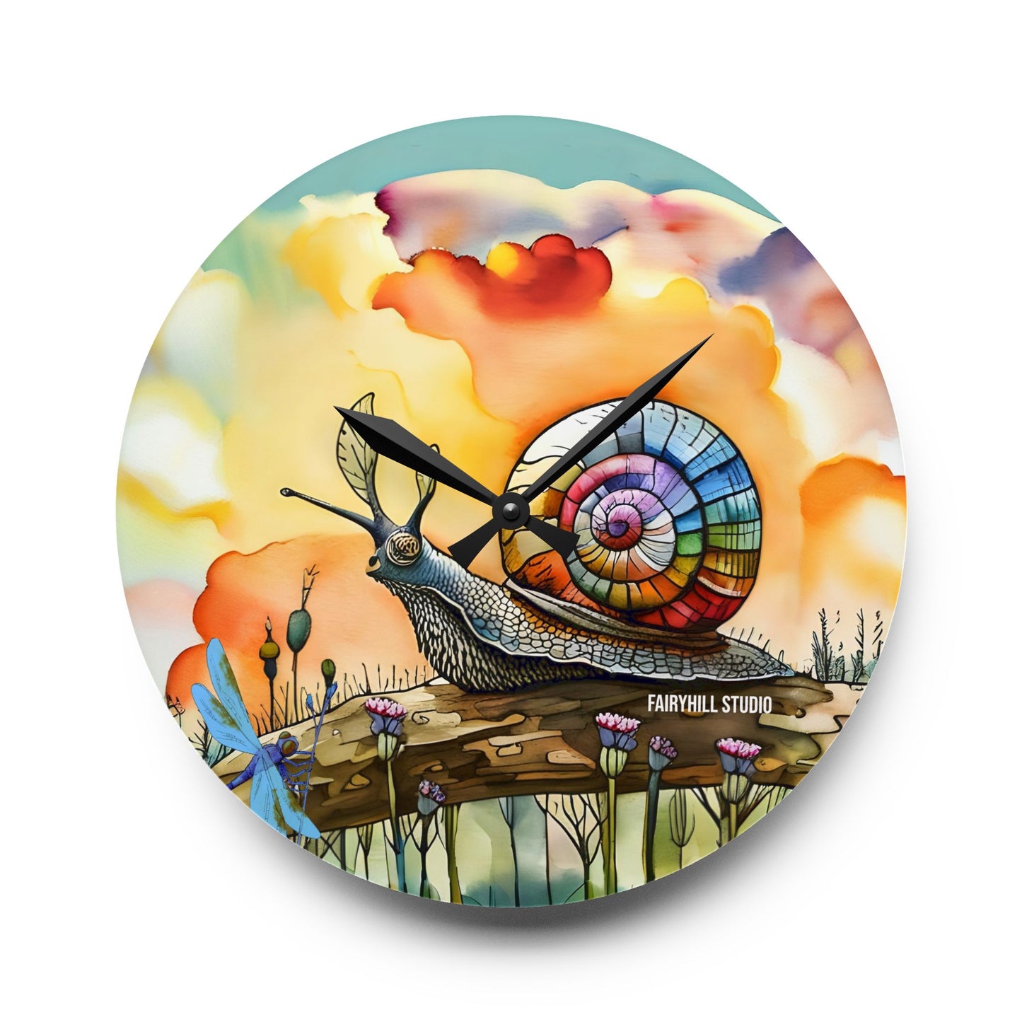 Acrylic Wall Clock Snail  and Dragonfly/Art