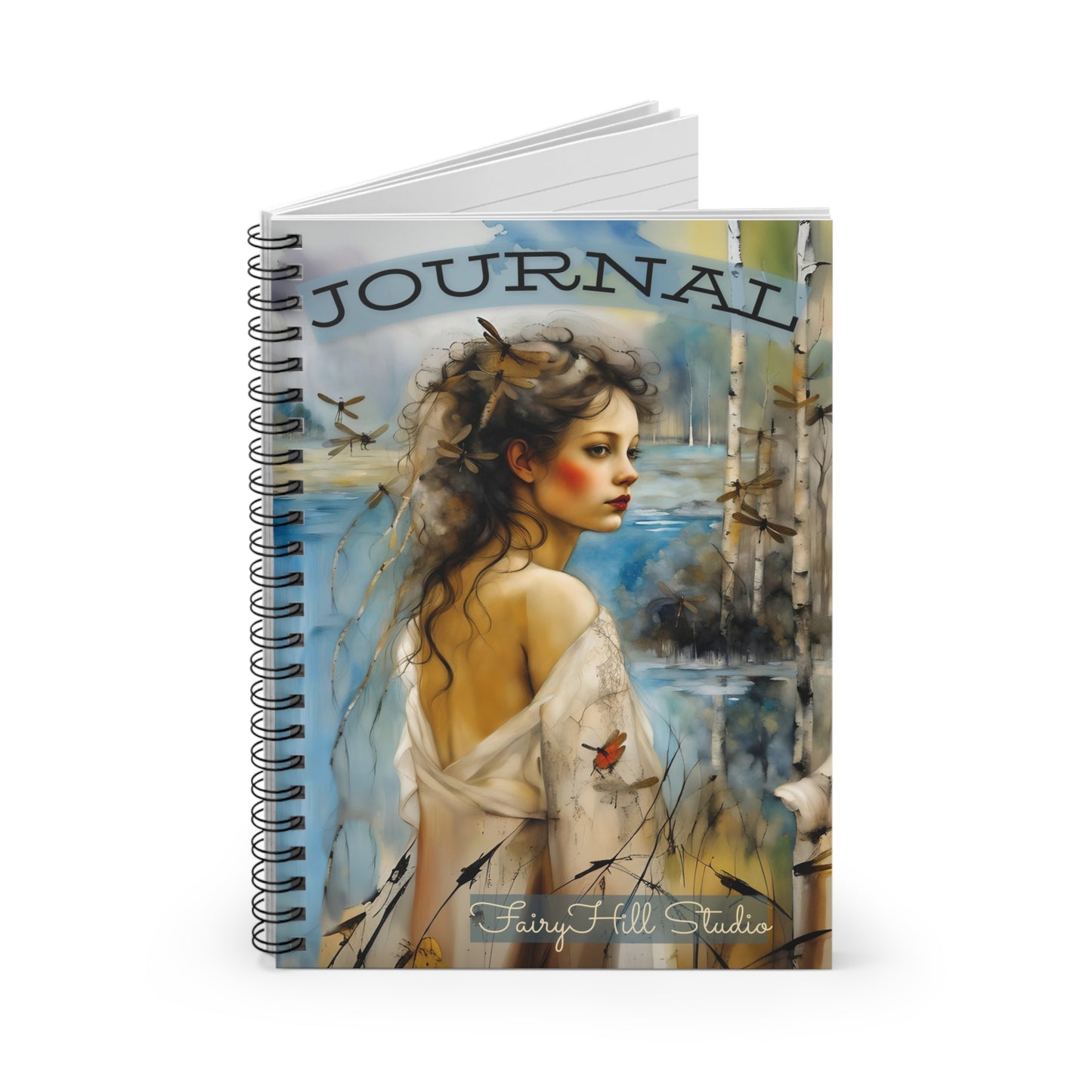 Chiffon Spirit Spiral Notebook - Ruled Line with Blue Lake Art by Fairyhill Studio