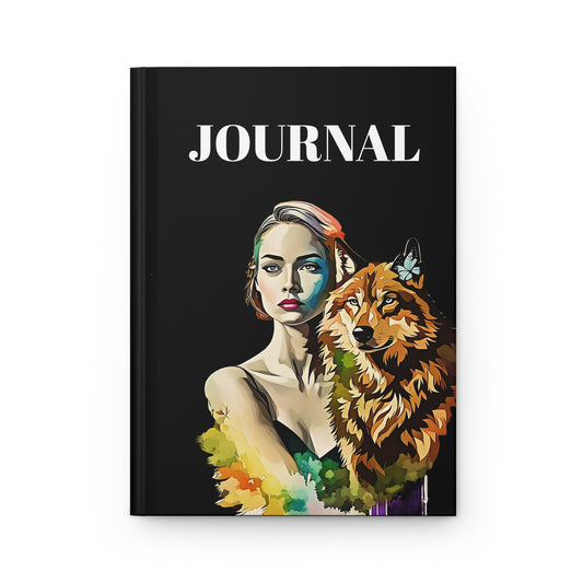 Hardcover Journal -   The Girl with Spirit Animal Wolf/ Art