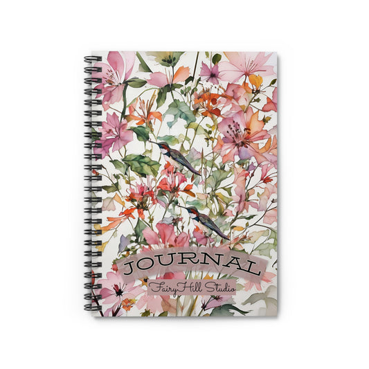 Spiral Notebook - Nature Lover Botany Hummingbirds Pink Wildflowers
