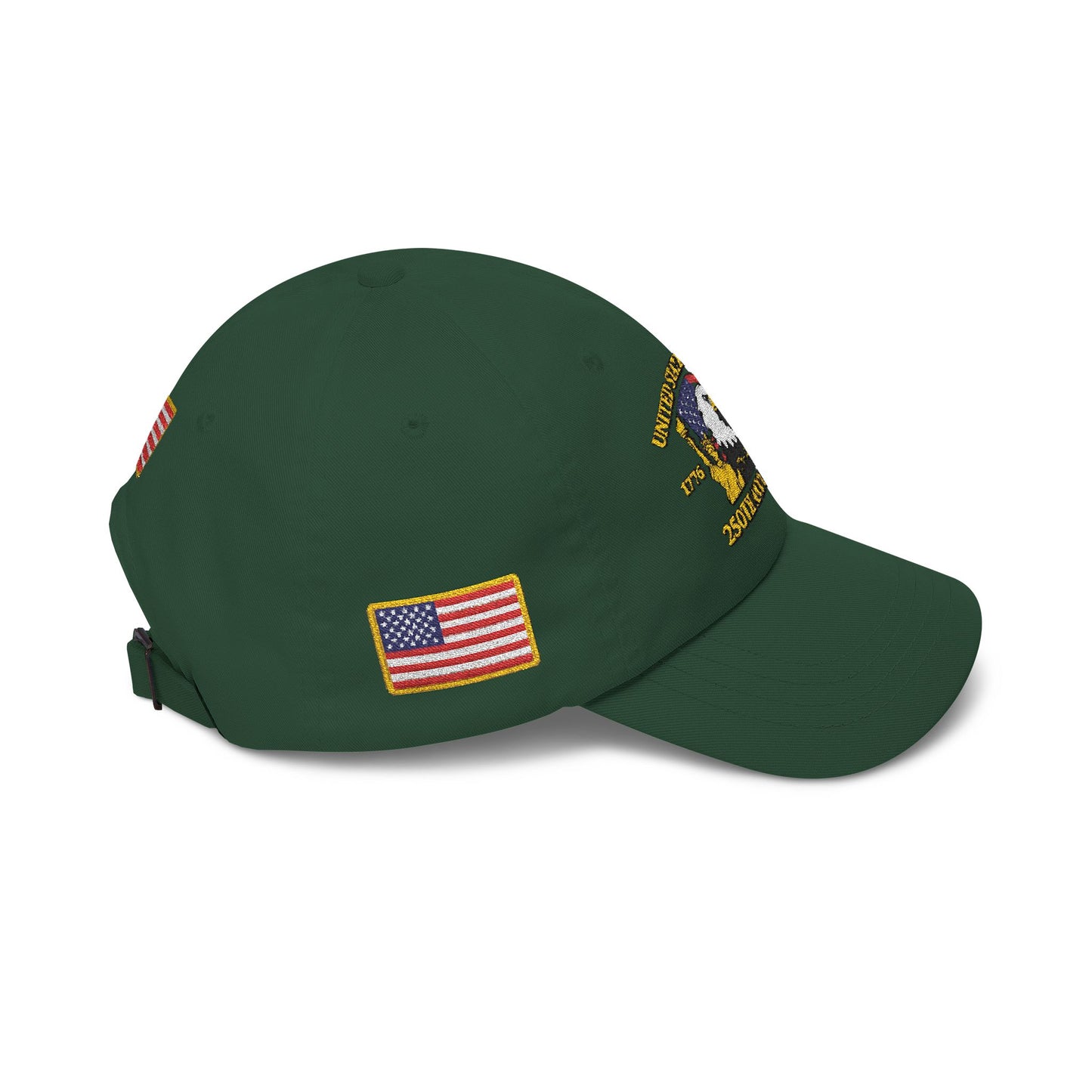 250th Anniversary USA Flag Patch Hat – Embroidered Gold Border Edition (1776–2026) – Classic White Baseball Hat