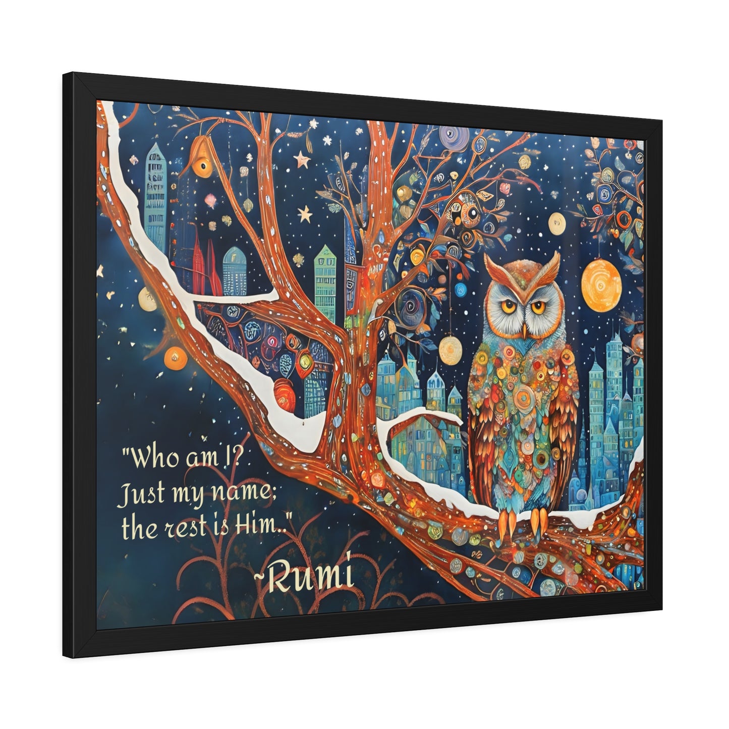 Framed Owl Rumi quote spiritual Owl Poster art by Fairyhill Studio