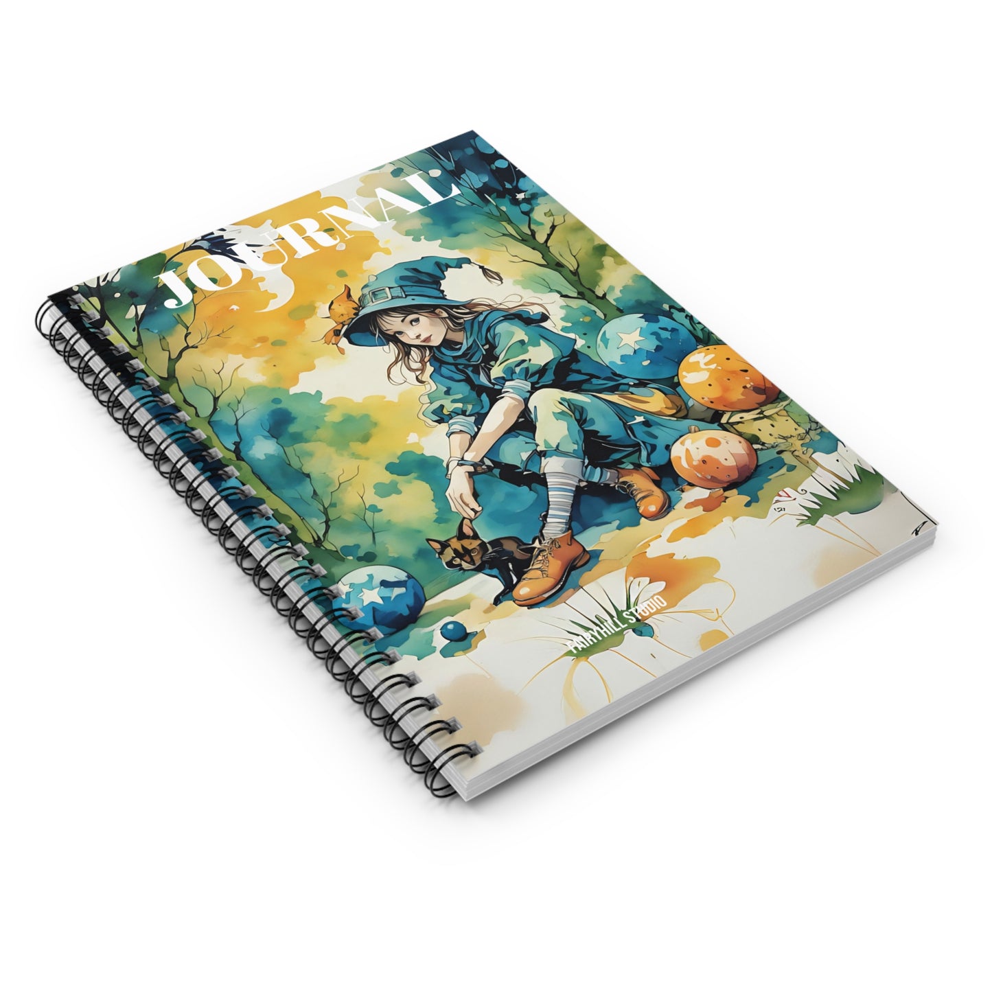Spiral Notebook -A girl with cat Halloween Art  Ruled Line