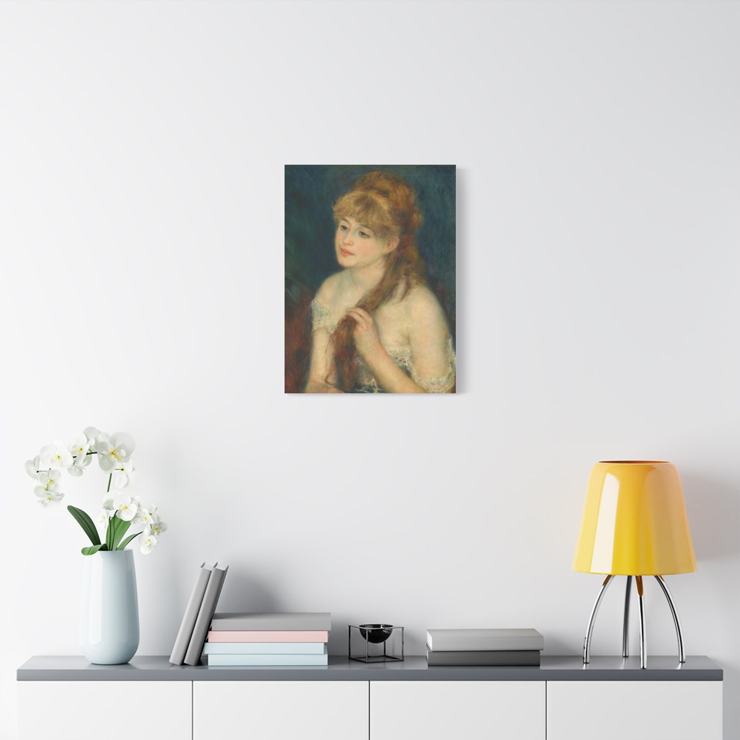 Canvas Art -   Young Woman Braiding Her Hair by Auguste Renoir, 1876 , Stretched Matte 1 25"