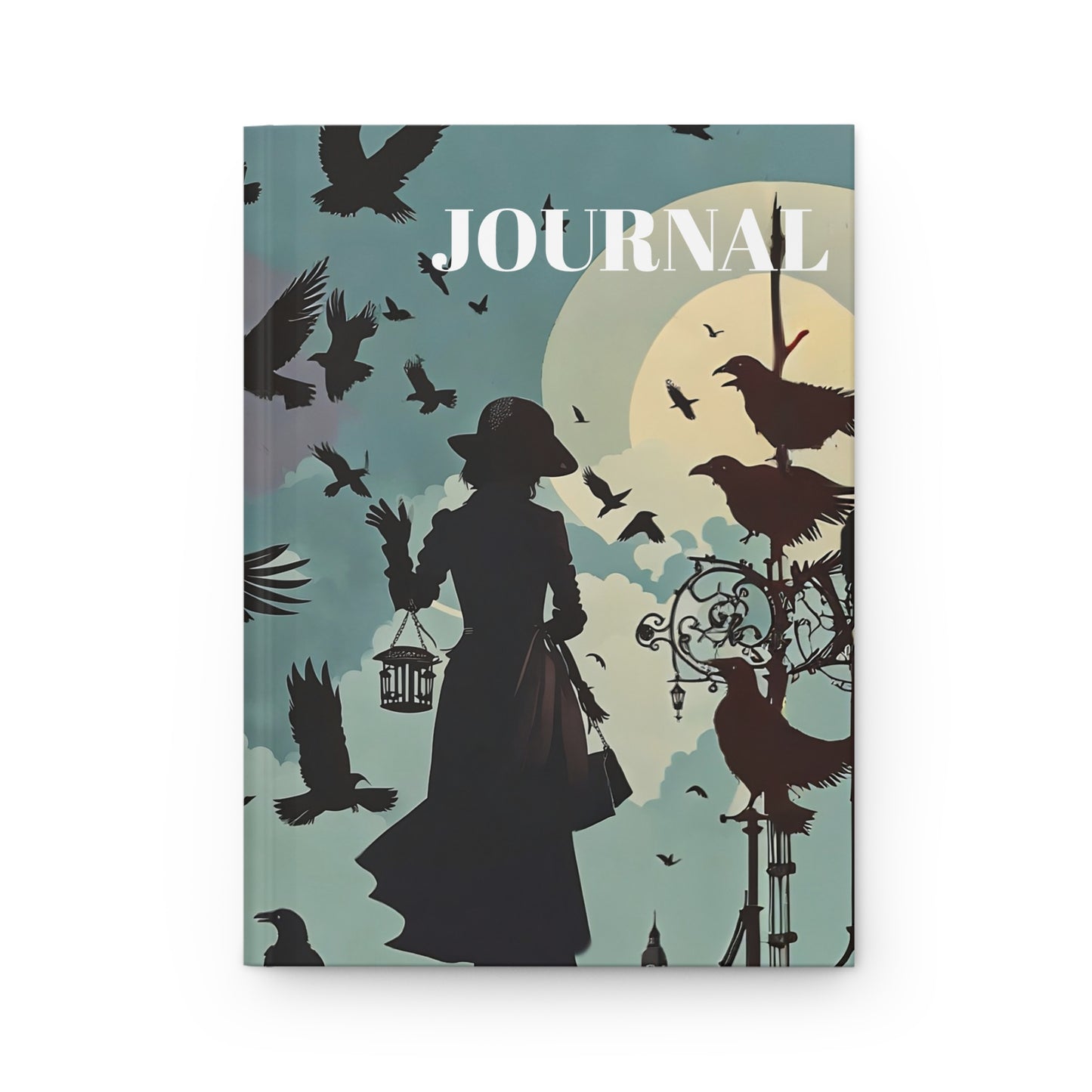 Hardcover Journal Matte - Lady with Crows London Alfred Hitchcock Movie The Birds
