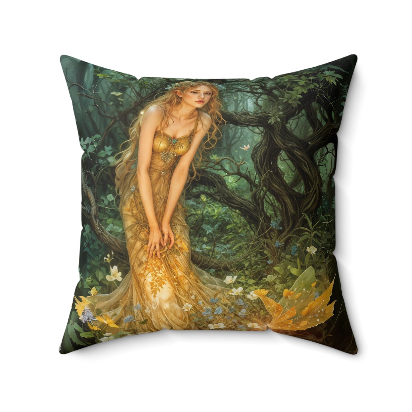 Square Pillow - Mid-Summer's Eve Fairy Forest Art by Fairyhill Studio