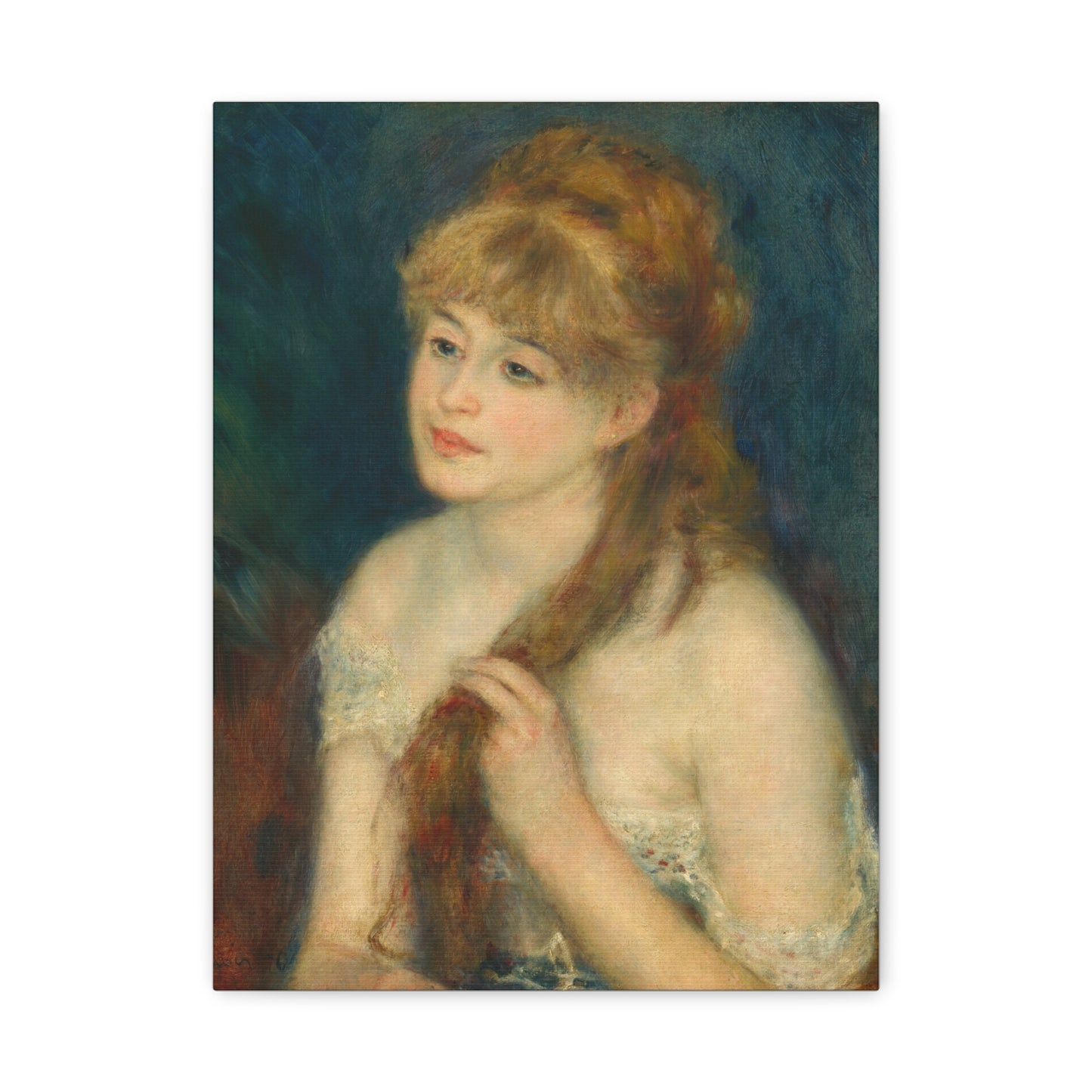 Canvas Art -   Young Woman Braiding Her Hair by Auguste Renoir, 1876 , Stretched Matte 1 25"