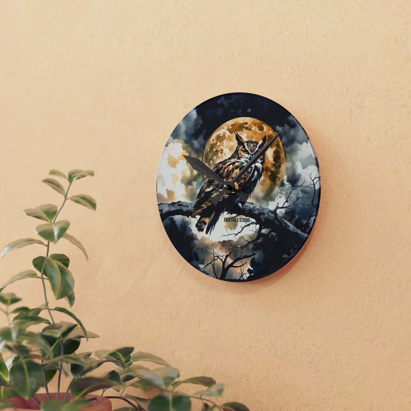 Acrylic Wall Clock Midnight Owl /Art