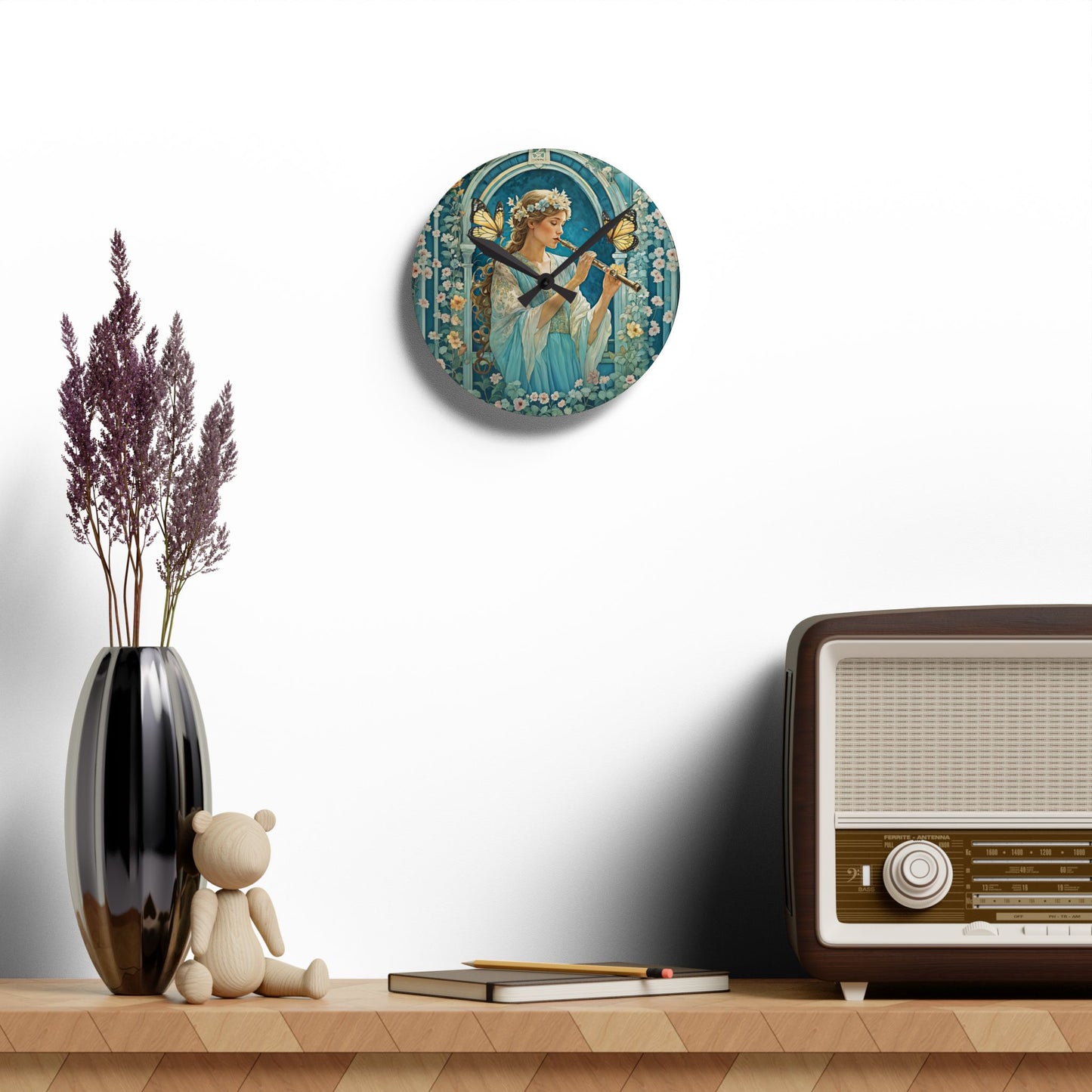 Butterfly / Flute player Acrylic Wall Clock