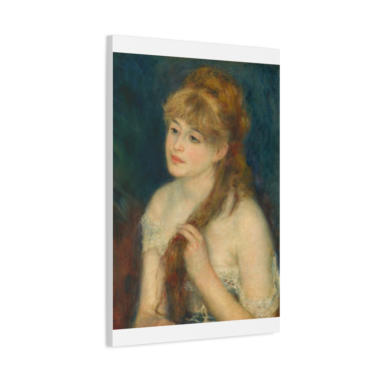 Canvas Art -   Young Woman Braiding Her Hair by Auguste Renoir, 1876 , Stretched Matte 1 25"