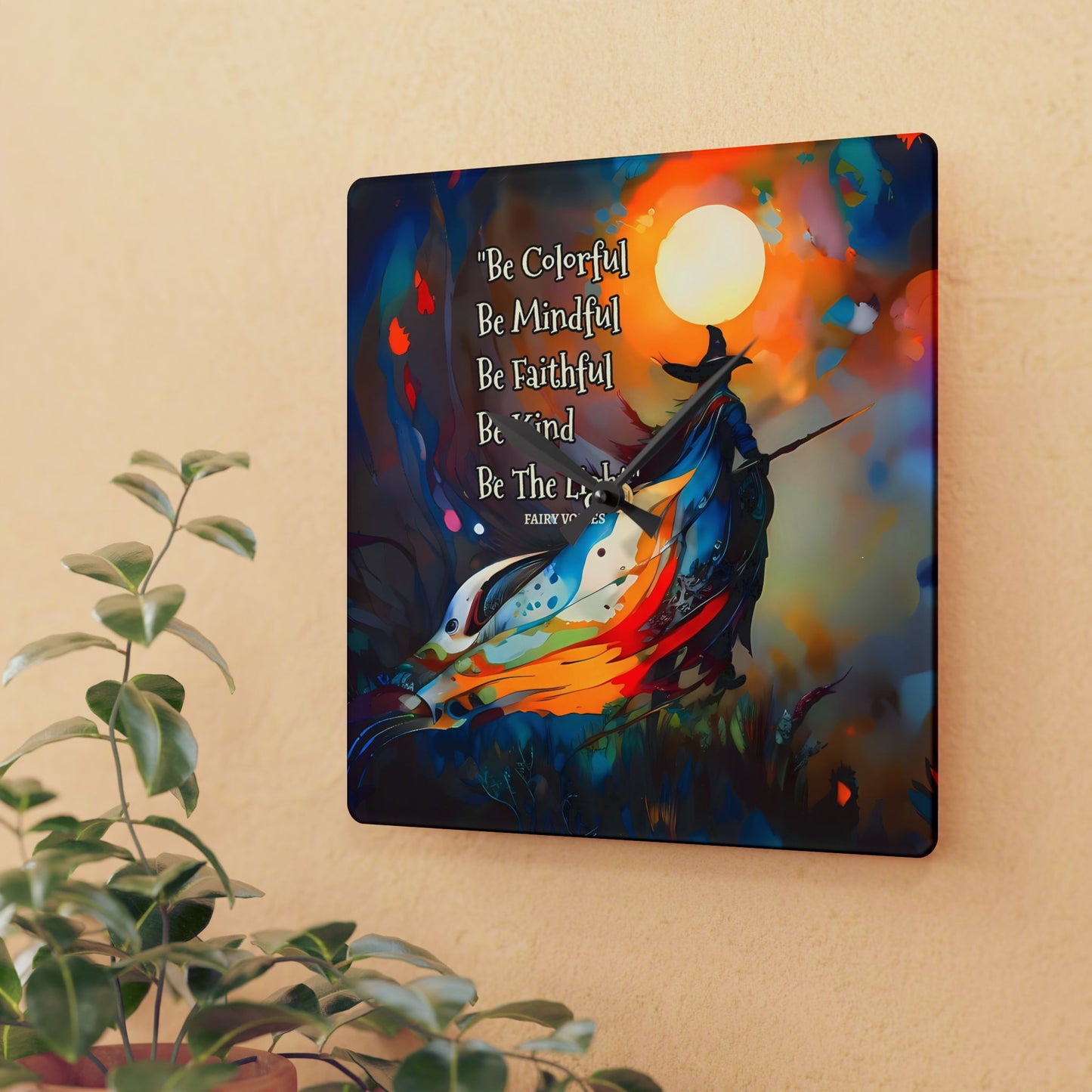 Colorful Witch Wall Clock