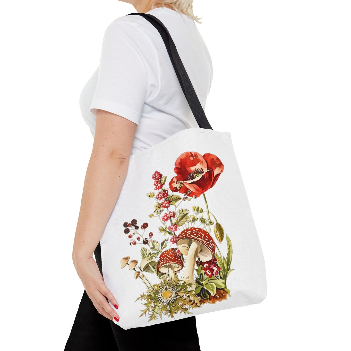 Tote Bag - Red Poppies and Amanita Muscaria Mushrooms Art Print