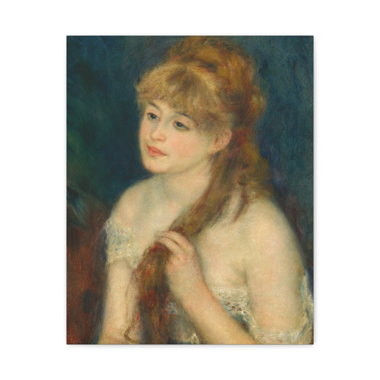 Canvas Art -   Young Woman Braiding Her Hair by Auguste Renoir, 1876 , Stretched Matte 1 25"