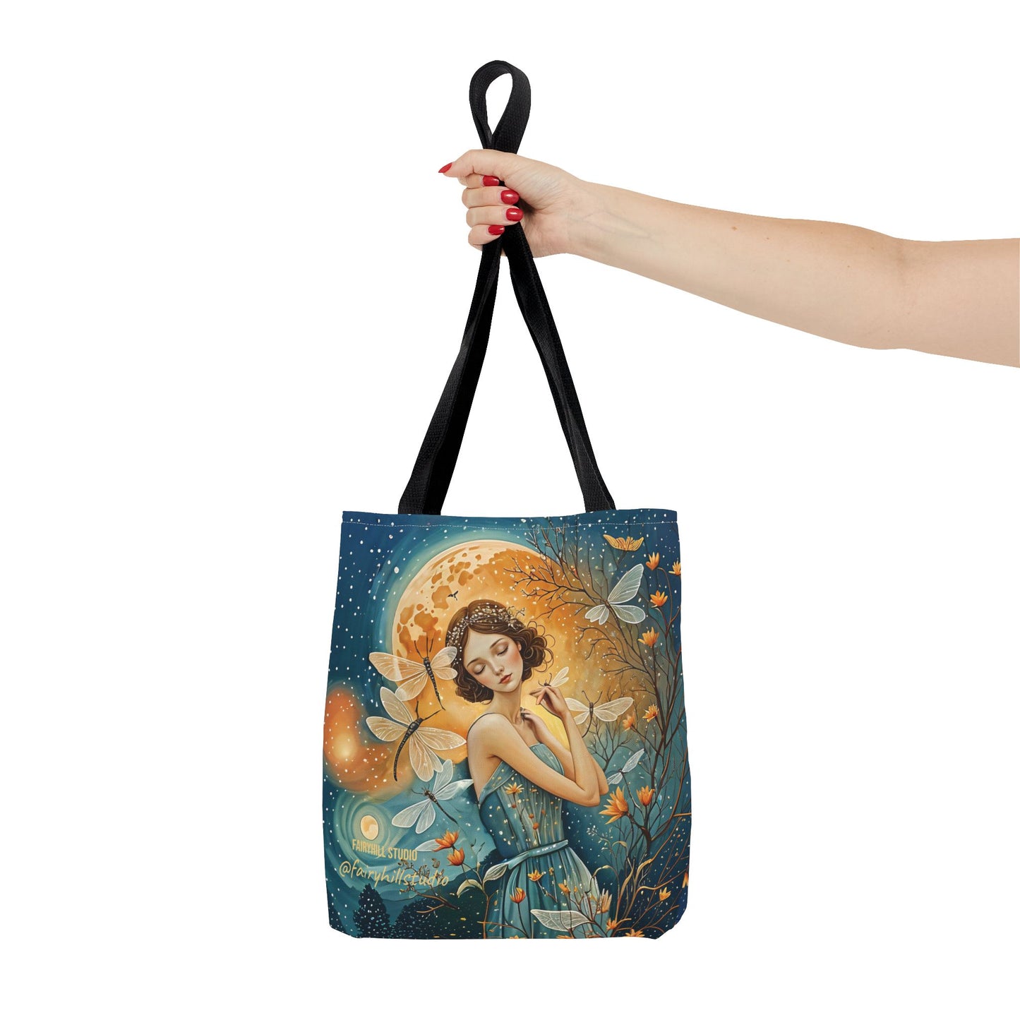 Art-inspired Tote Bag with Girl and Butterflies Design - Fairy Hill Studio