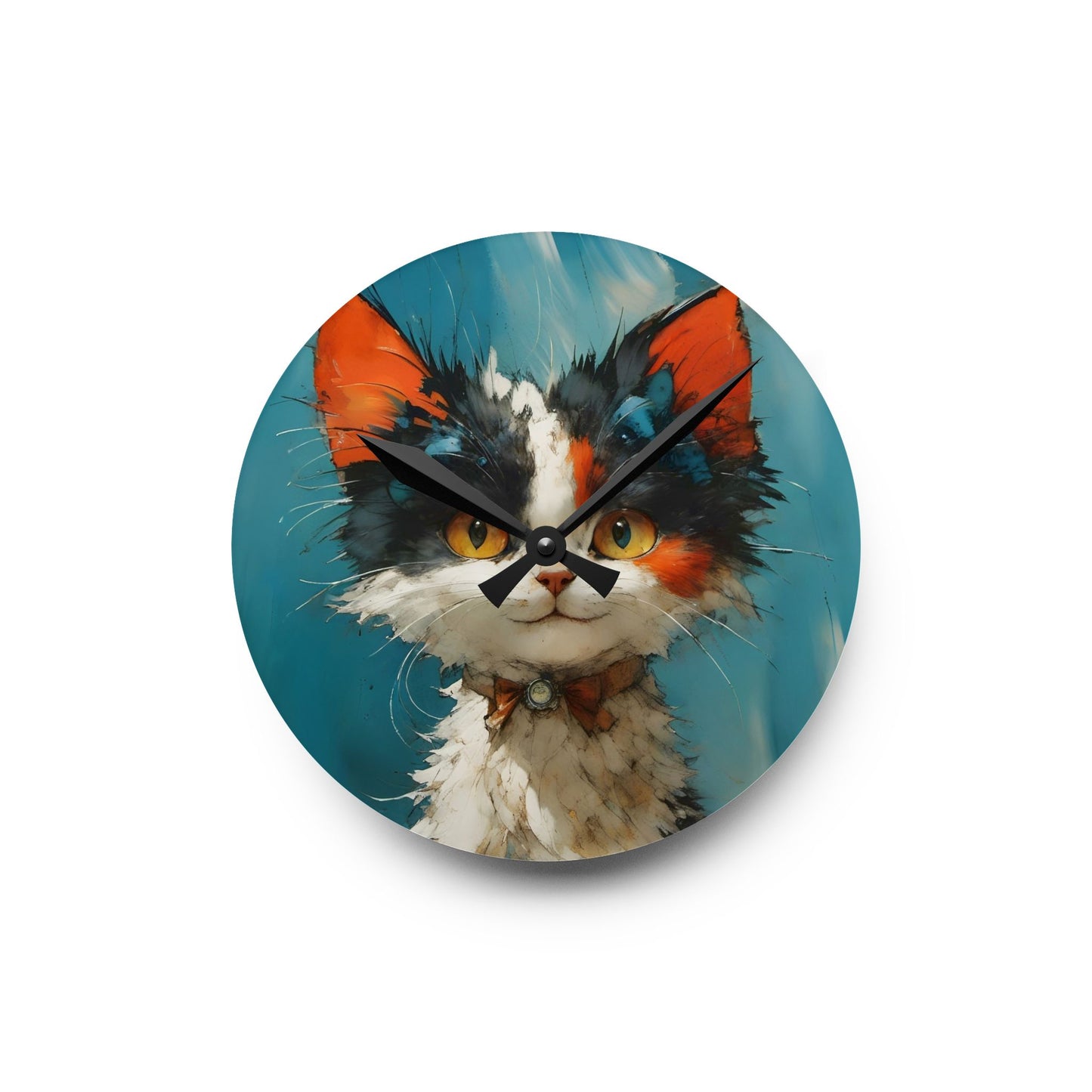 Cat Wall Clock - Fairy Hill Studio Cute Cat Artwork