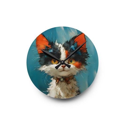 Cat Wall Clock - Fairy Hill Studio Cute Cat Artwork