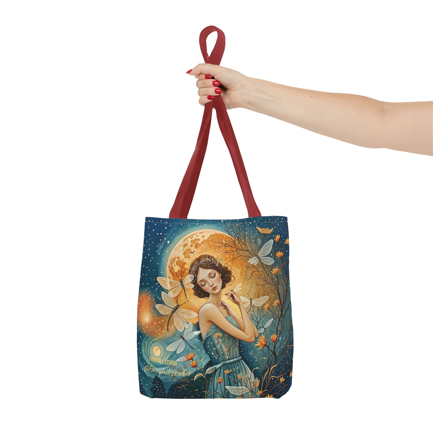 Art-inspired Tote Bag with Girl and Butterflies Design - Fairy Hill Studio