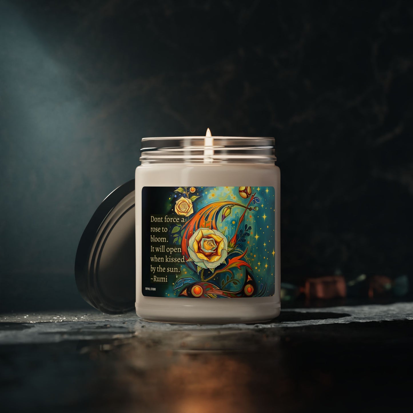 Soy Candle - Floral Aromatic 9oz Hand-poured Scented Candle for Relaxation & Home Decor ' Dont force a rose to bloom It will open when