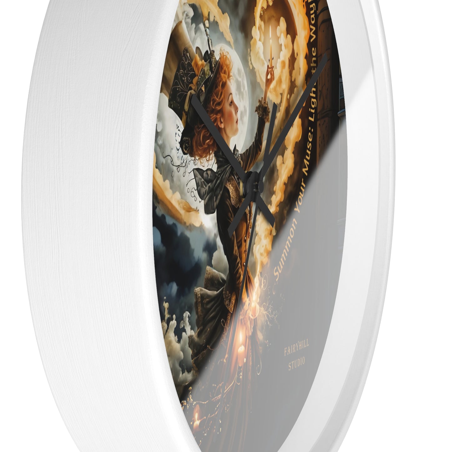 Acrylic Wall Clock - Mad Hatter Fairy Muse with Candle Art by Fairyhill Studio