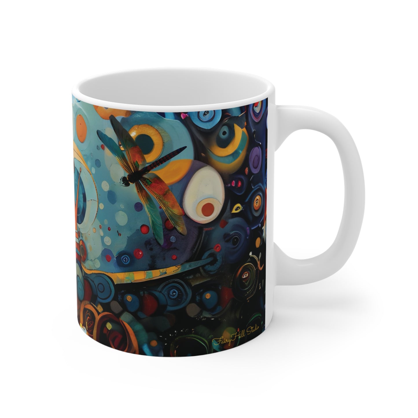 Art Mug 11oz - Dragonfly/Snail Abstract Circle Design
