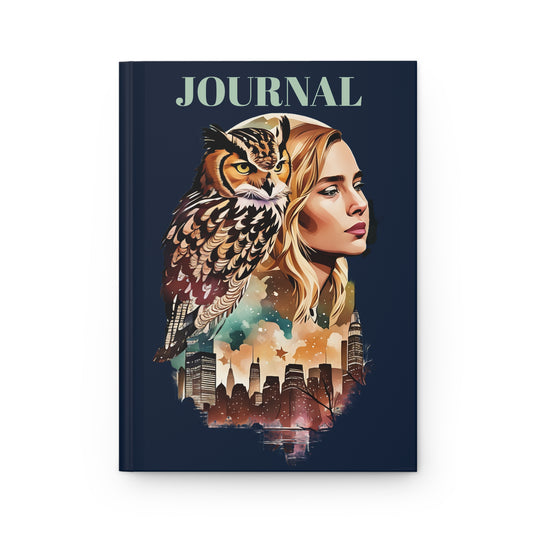 Hardcover Journal -   The Girl with Spirit Animal Owl Flaco/ Art