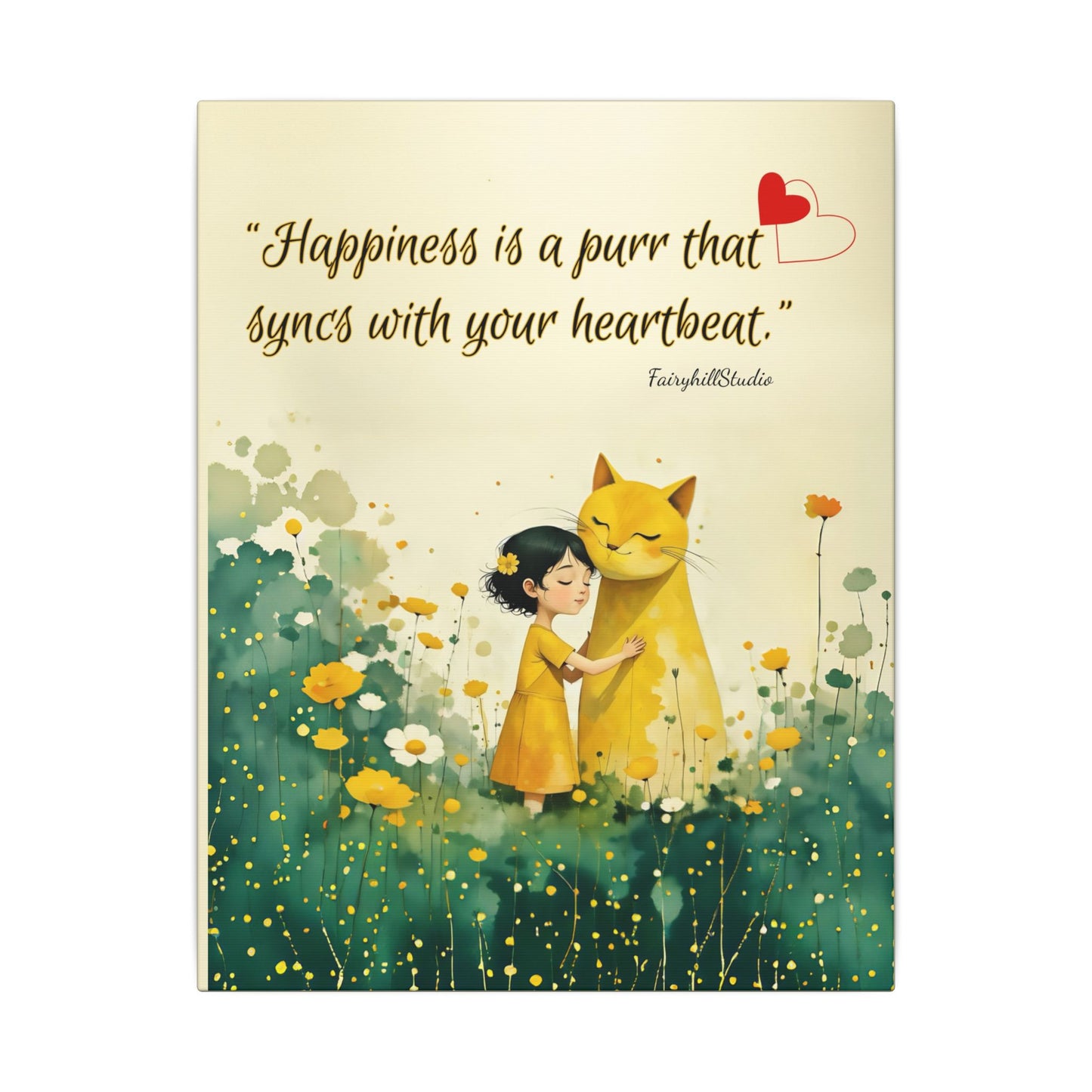 Whimsical Canvas Art Print, Syncs with Your Heartbeat Decor, Cat and Girl Illustration, Home & Kids Room Decor, For Cat Lovers