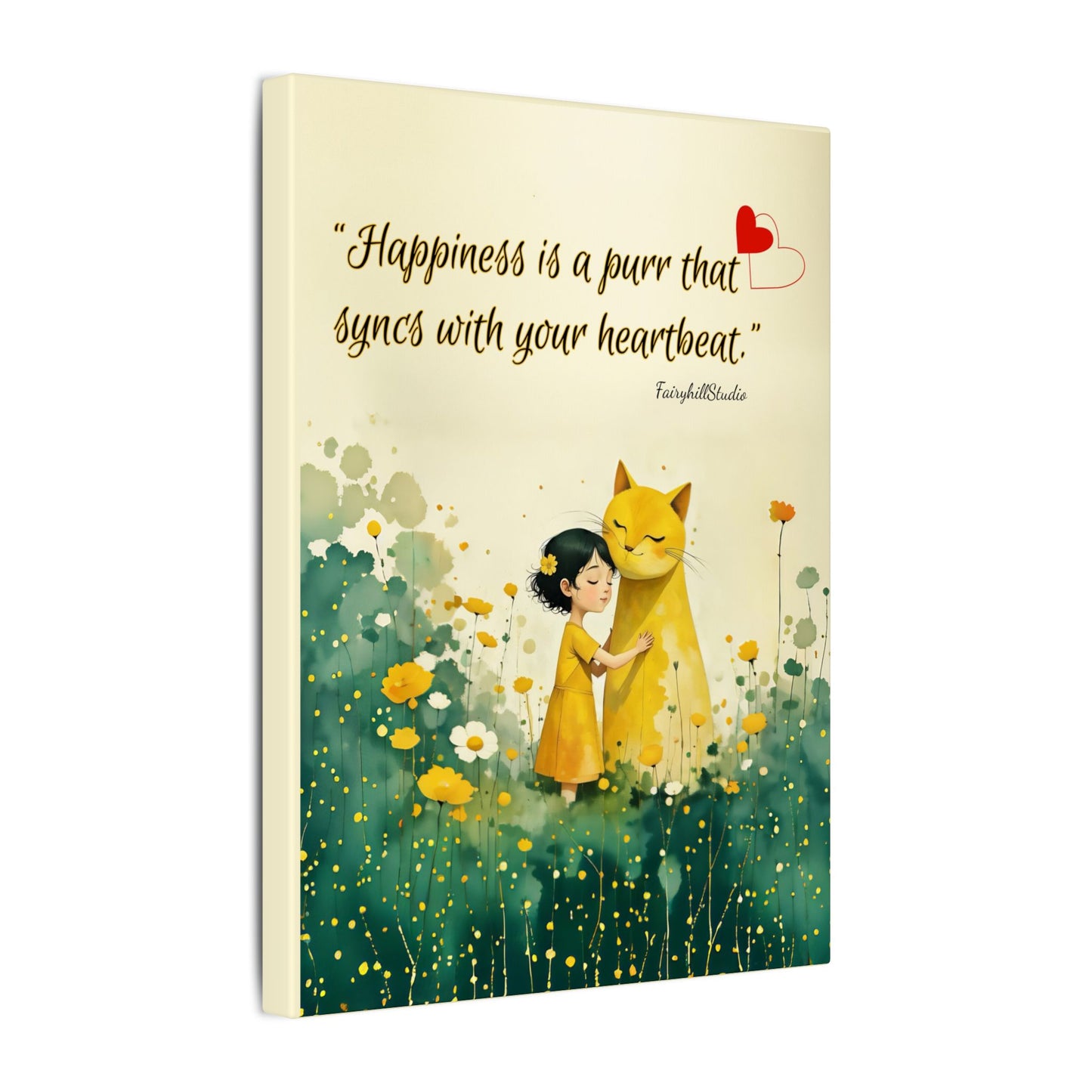 Whimsical Canvas Art Print, Syncs with Your Heartbeat Decor, Cat and Girl Illustration, Home & Kids Room Decor, For Cat Lovers