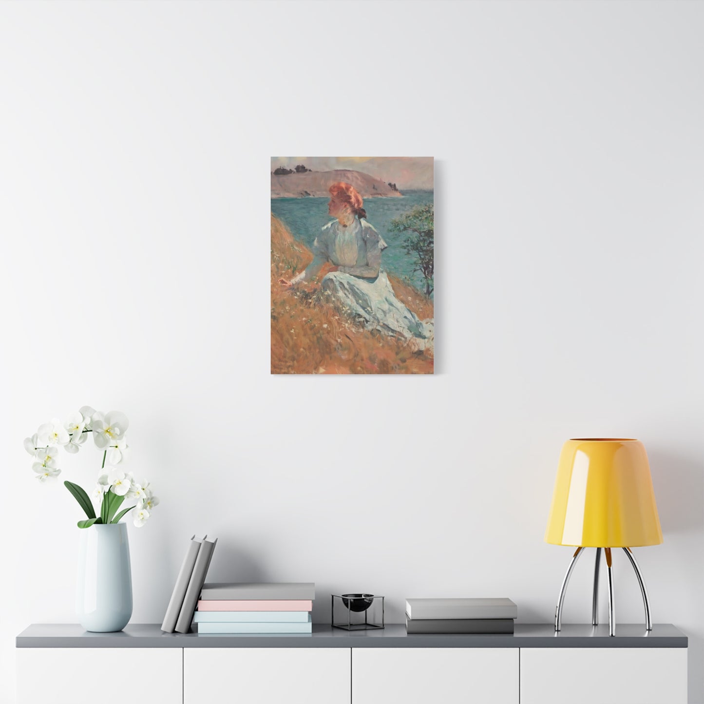 Canvas Art - Monet Style Floral Serenity with Elegant Woman and Flower Basket, Stretched Matte 1 25"