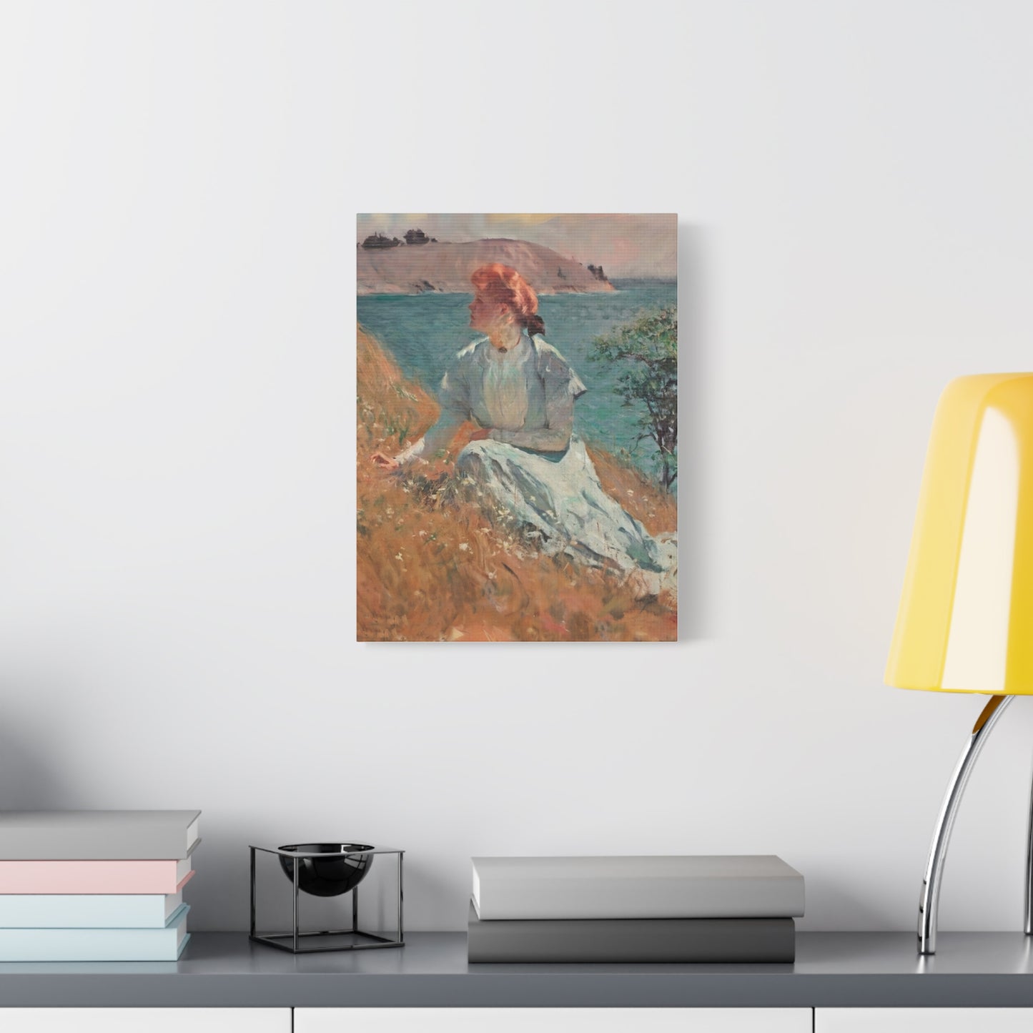 Canvas Art - Monet Style Floral Serenity with Elegant Woman and Flower Basket, Stretched Matte 1 25"