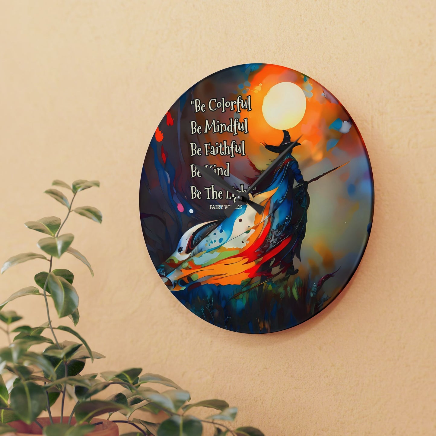 Colorful Witch Wall Clock