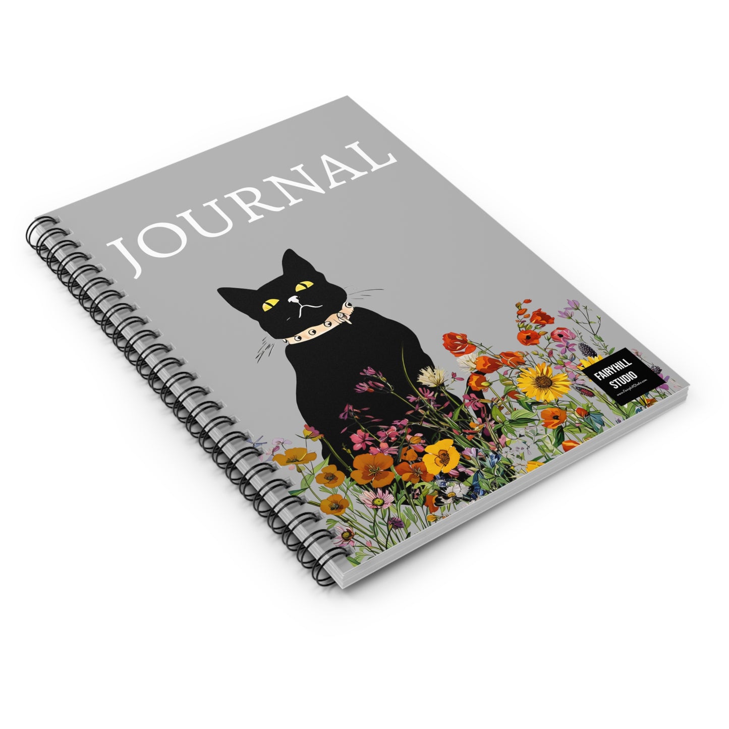 Spiral Notebook - Black Cat in Spring Flowers Art Journal, Personalized