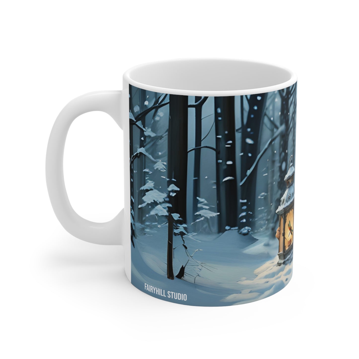 Mug 11oz - Winter Elf and Dragonfly Lantern Christmas Art