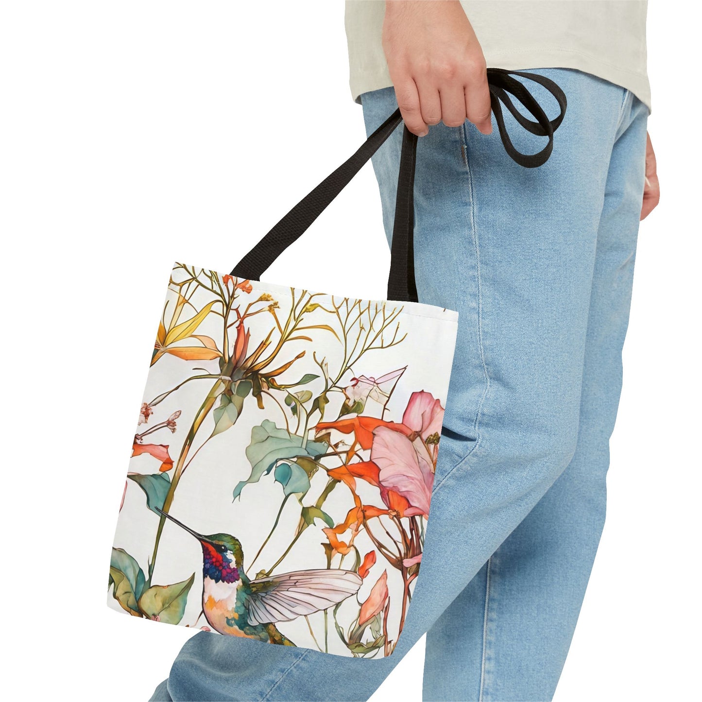 Tote Bag Hummingbird in Wildflowers Art
