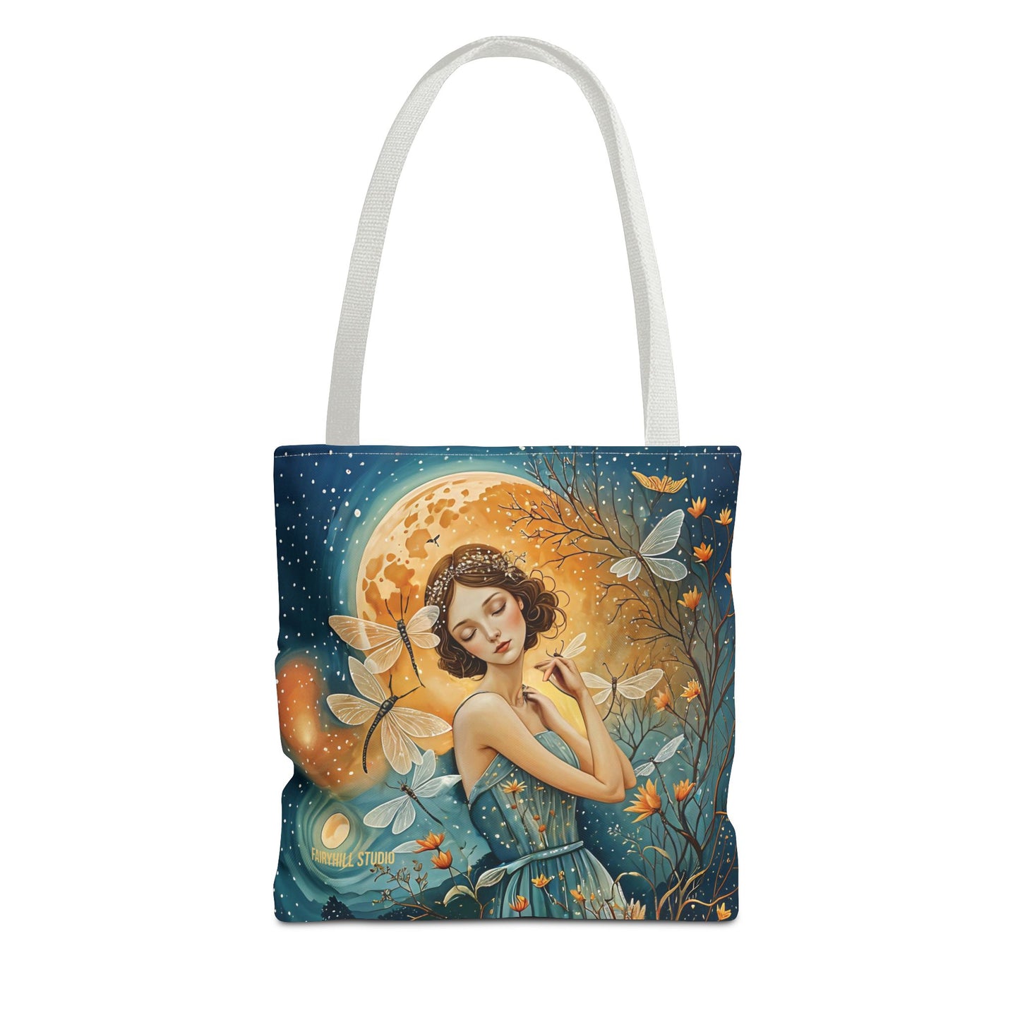 Dragonfly Tote Bag with Girl Art by Fairyhill Studio