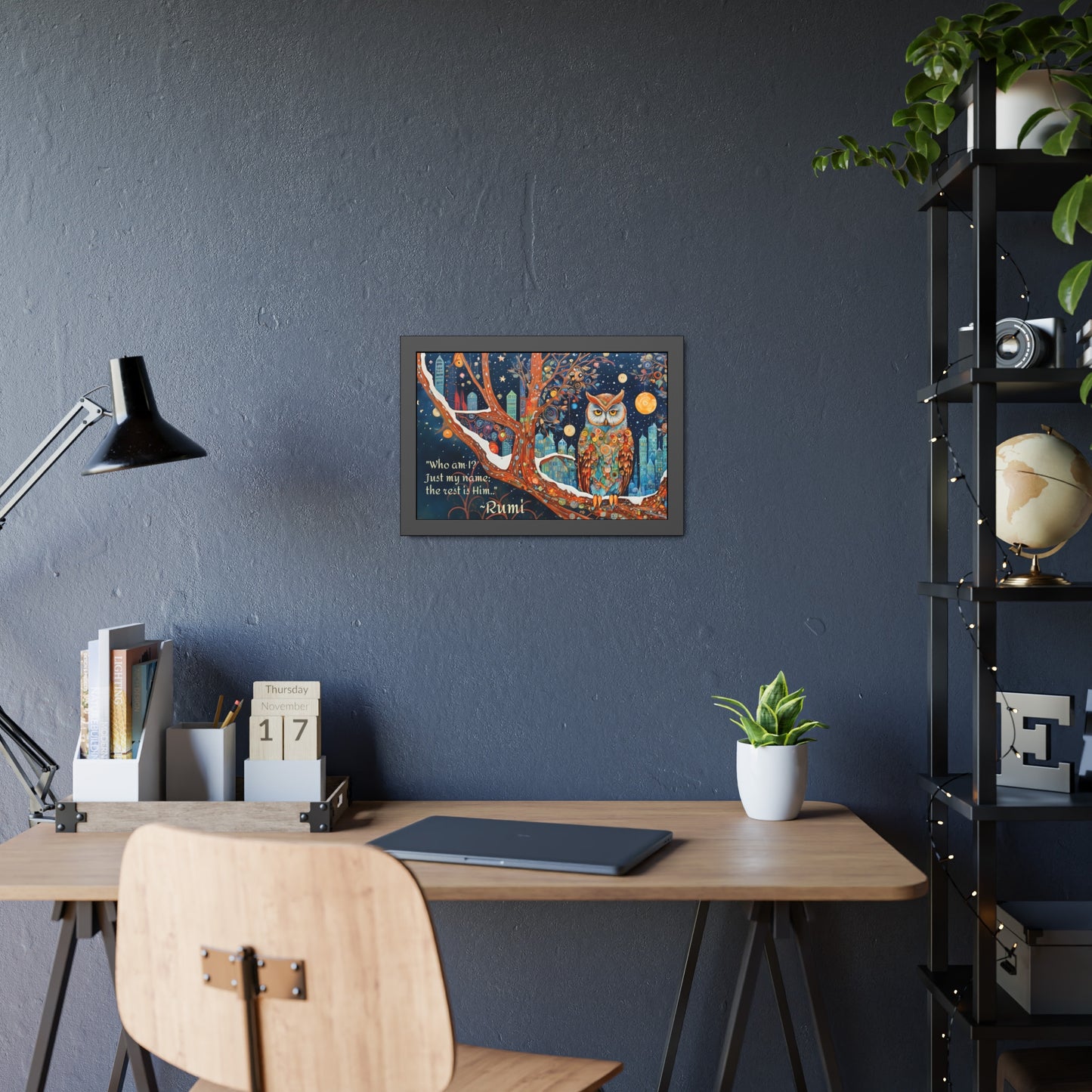 Framed Owl Rumi quote spiritual Owl Poster art by Fairyhill Studio