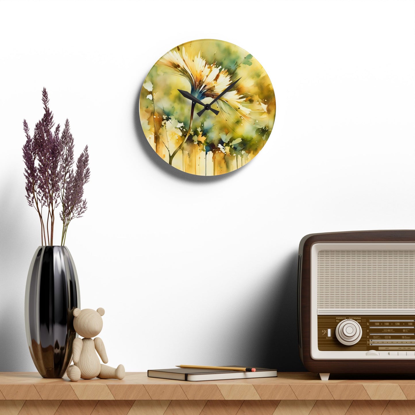 Yellow Dandelion Acrylic Wall Clock