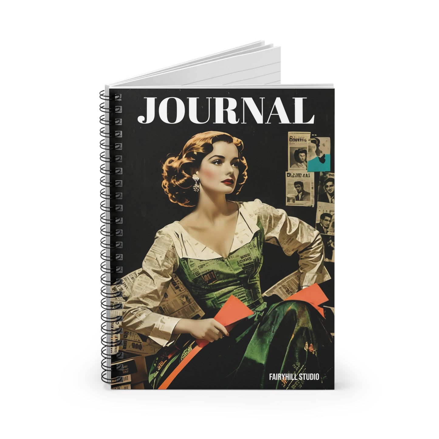 Vintage Hollywood Movie Star Notebook - Ruled Line coffee  Spiral Journal