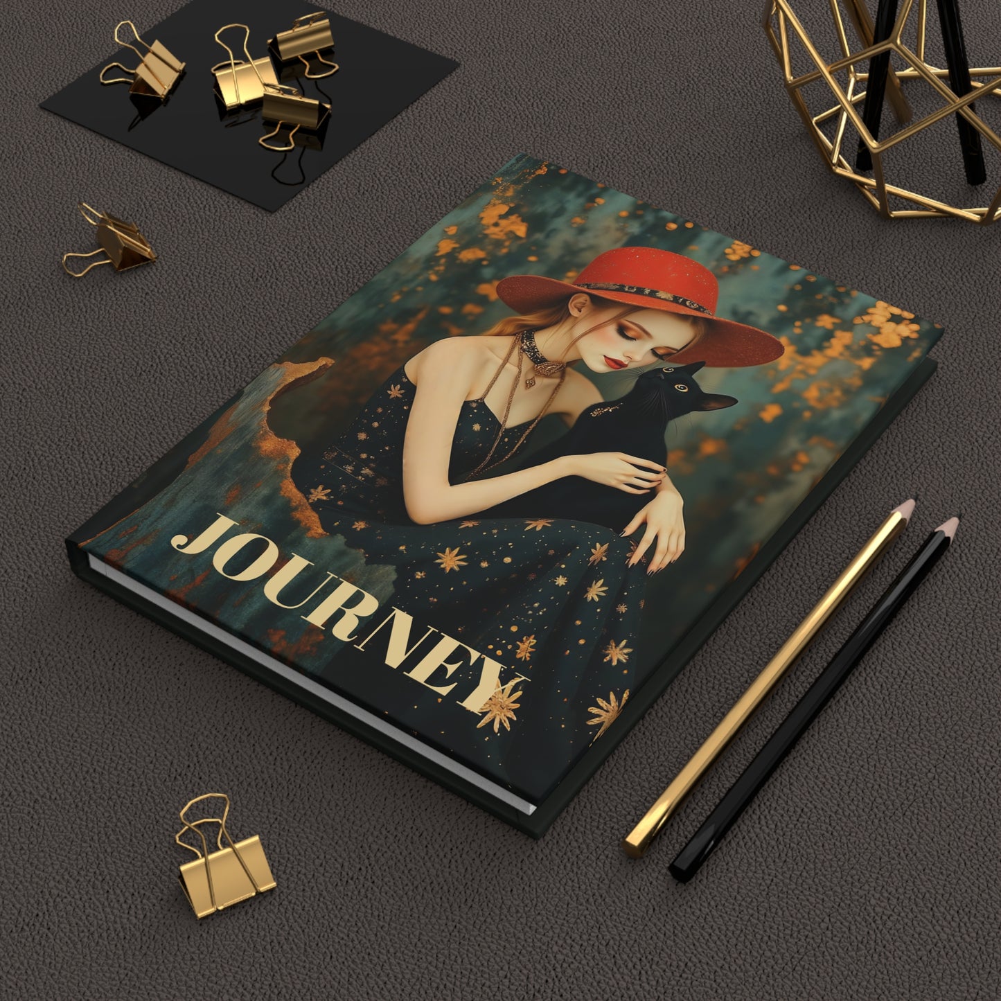 Girl with a black cat Journal hard Cover ,Notebook gift art Matte
