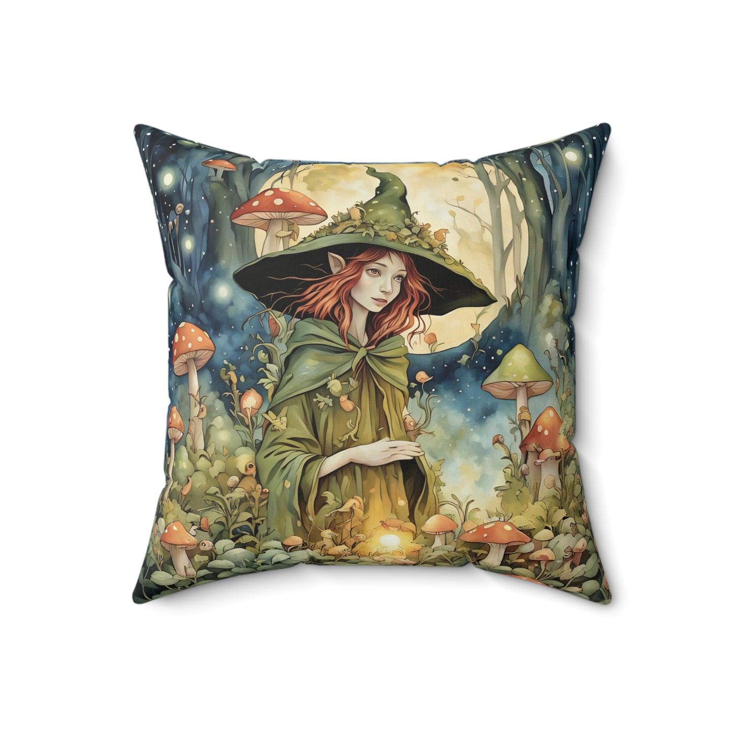 Forest Moon Fairy Square Pillow -  by Fairyhill Studio