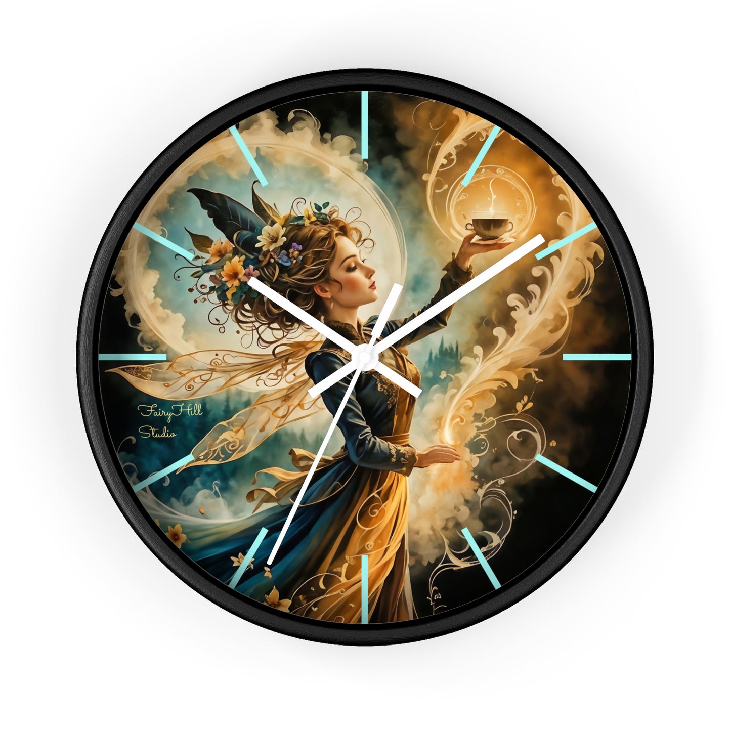 Fairy Coffee Wall Clock / Artistic Fairy Wall Clock, Fantasy Home Decor, Unique Gift for Her, Enchanted Timepiece, Decorative Clock for Living Room