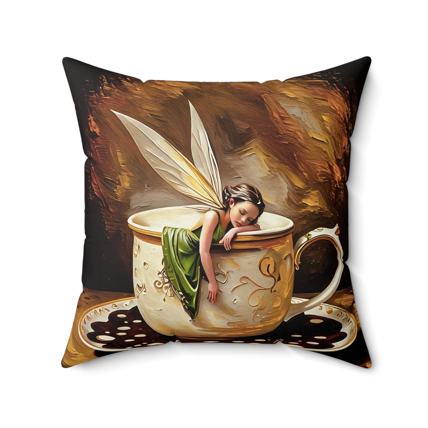 Square Pillow - Coffee cup/Fairy  Pillow Art by Fairyhill Studio