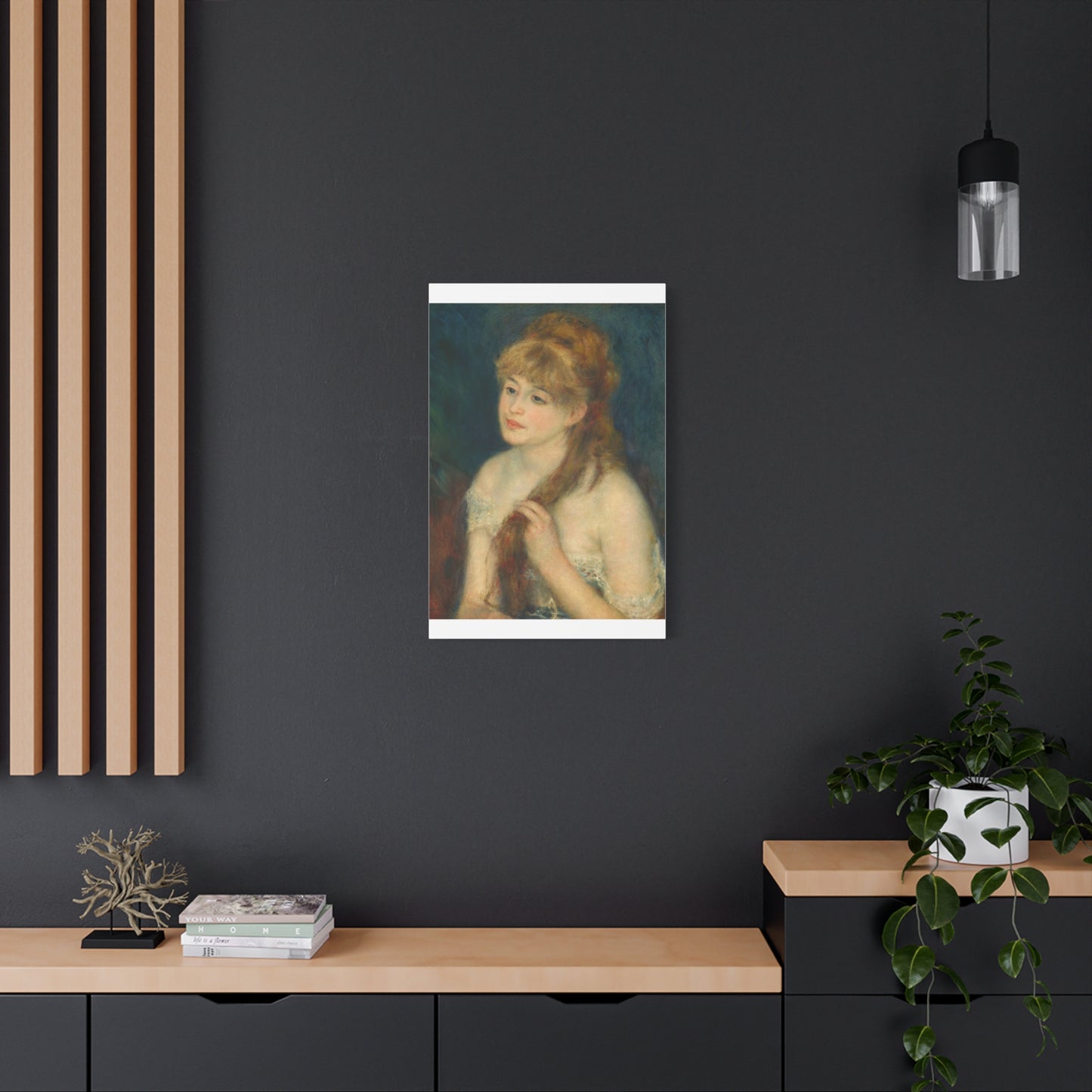 Canvas Art -   Young Woman Braiding Her Hair by Auguste Renoir, 1876 , Stretched Matte 1 25"