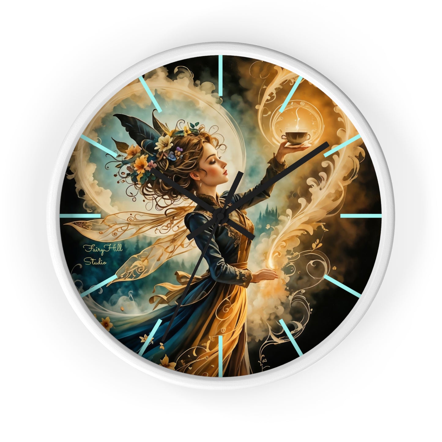 Fairy Coffee Wall Clock / Artistic Fairy Wall Clock, Fantasy Home Decor, Unique Gift for Her, Enchanted Timepiece, Decorative Clock for Living Room