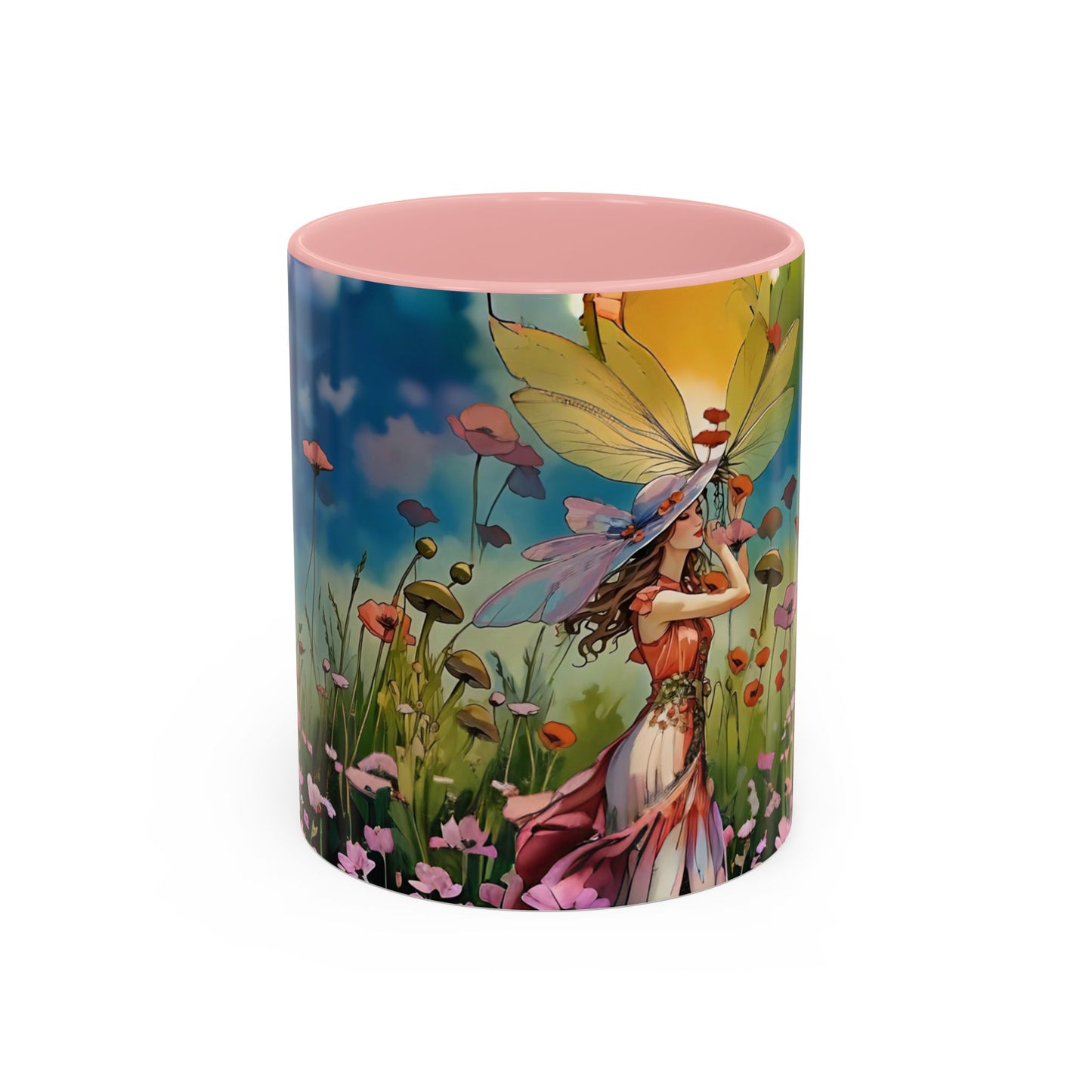 Mug - Lovely Romantic Girl Gathering Flowers in Summer Field