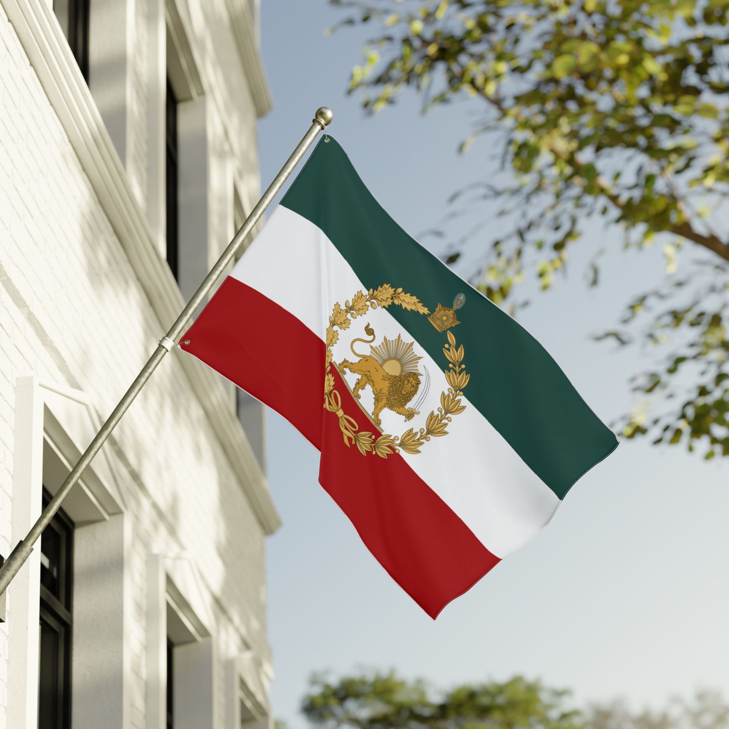 Imperial Iran Lion & Sun Flag with Pahlavi Crown and Golden Wreath (3x5 ft Double-Sided)