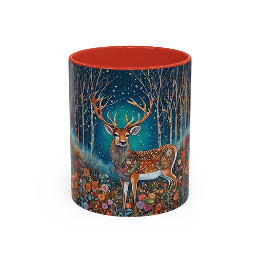 Mug - Boho Winter Deer in Snow Red Coffee Mug for the Holidays