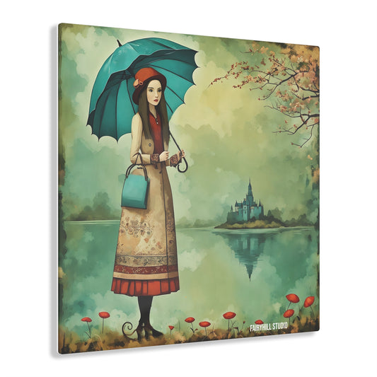 Art Acrylic Prints FairyHill Girl with a Blue Umbrella Art